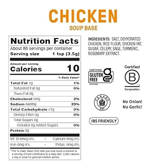 Fody Foods Chicken Soup Base & Seasoning, 10.6 Oz, Ready To Use, Garlic And Onion Free, Low Fodmap Certified, Gut & Ibs Friendly, Non-Gmo, Gluten Free