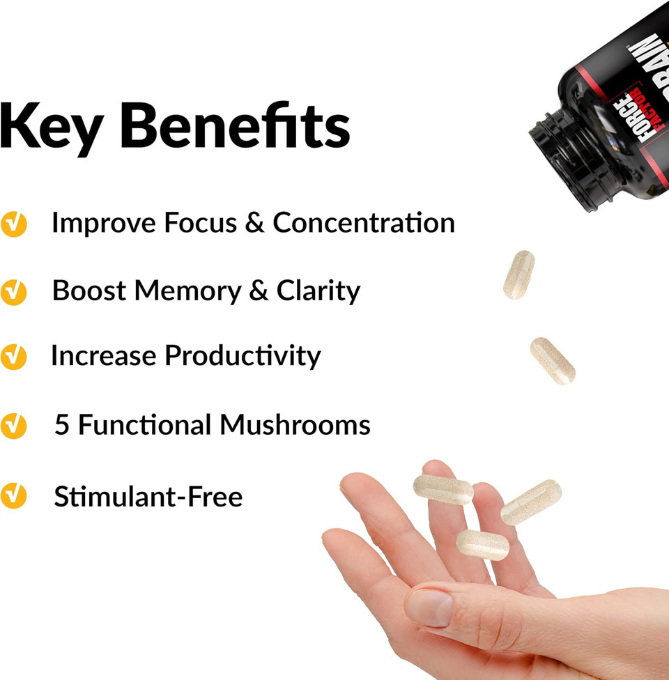 Force Factor Forebrain Focus Brain Booster, Brain Supplement To Boost Clarity & Concentration, Improve Memory & Increase Productivity, Nootropic Brain Support Supplement, 180 Capsules, Black