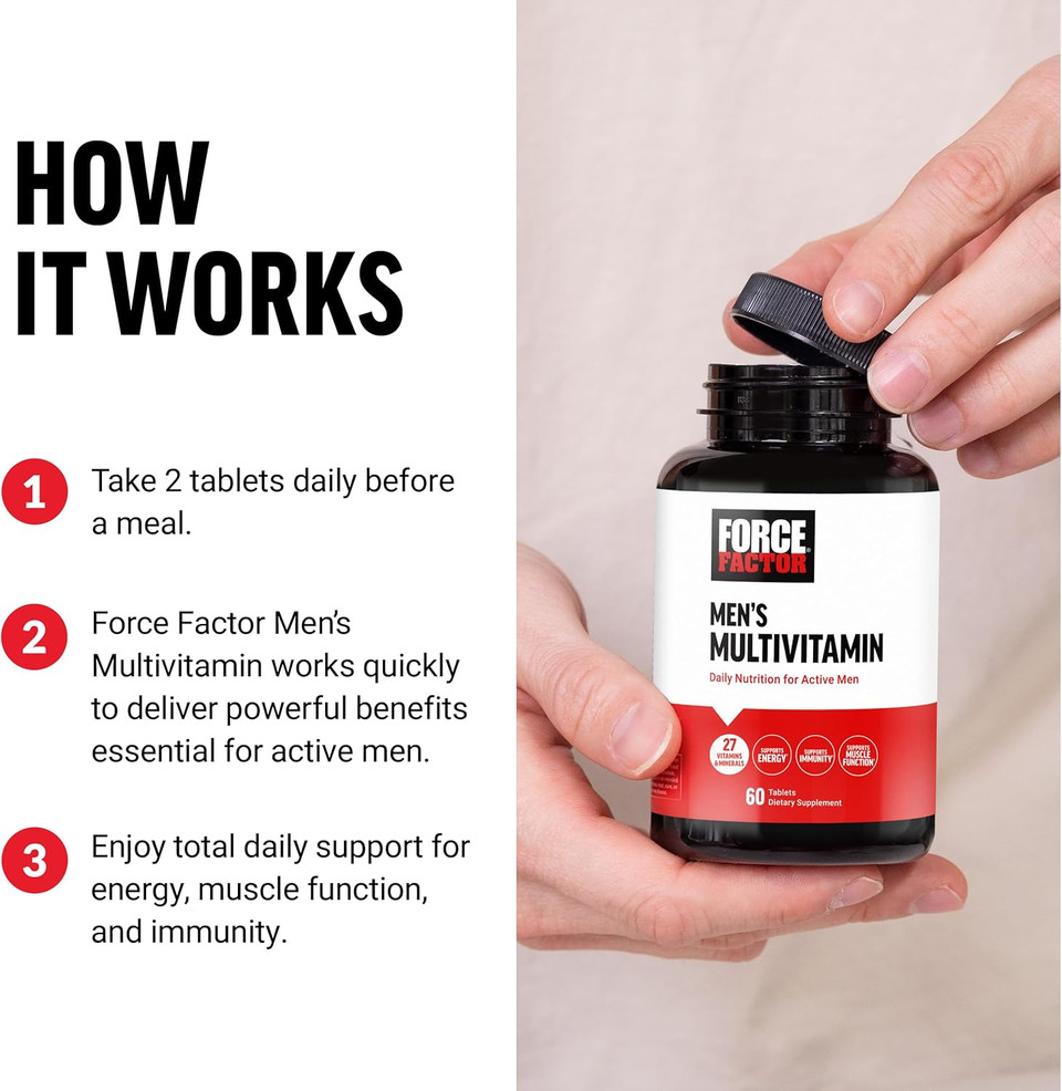 Force Factor MenS Multivitamins, Multivitamin For Men Plus Amino Acids Supplement With 27 Vitamins And Minerals, And Phytonutrients To Support Energy, And Immunity, 60 Tablets