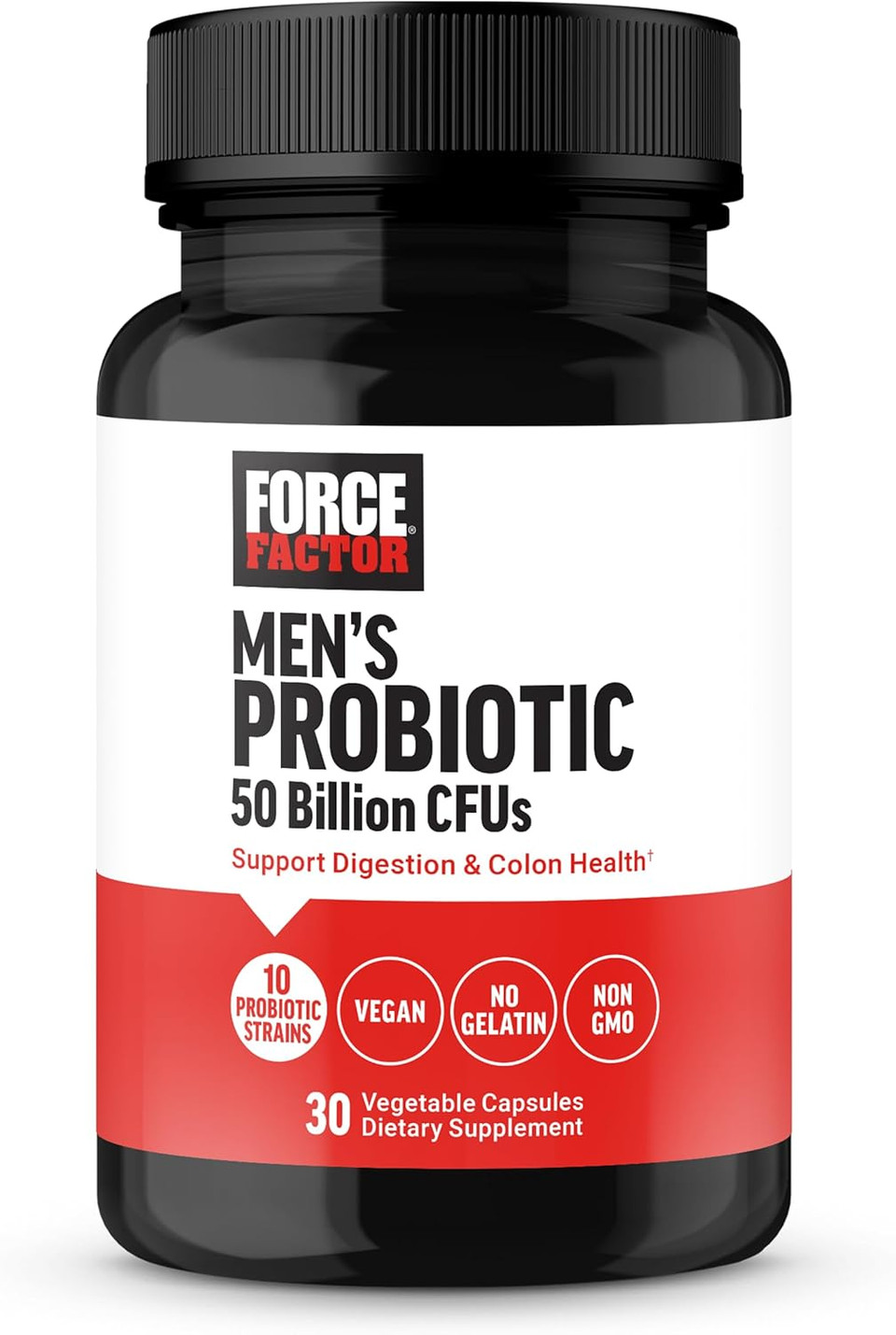 Force Factor MenS Probiotic, Probiotics For Digestive Health With 50 Billion Cfus And 10 Probiotic Strains To Support Gut And Colon Health, And Daily Wellness, Non-Gmo, Vegan, 30 Vegetable Capsules