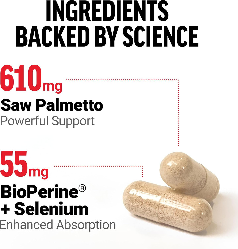 Force Factor Saw Palmetto For Men, Prostate Supplement For Men To Support Urinary Function, Prostate Relief & Hair Growth, With Bioperine For Superior Absorption, 60 Capsules