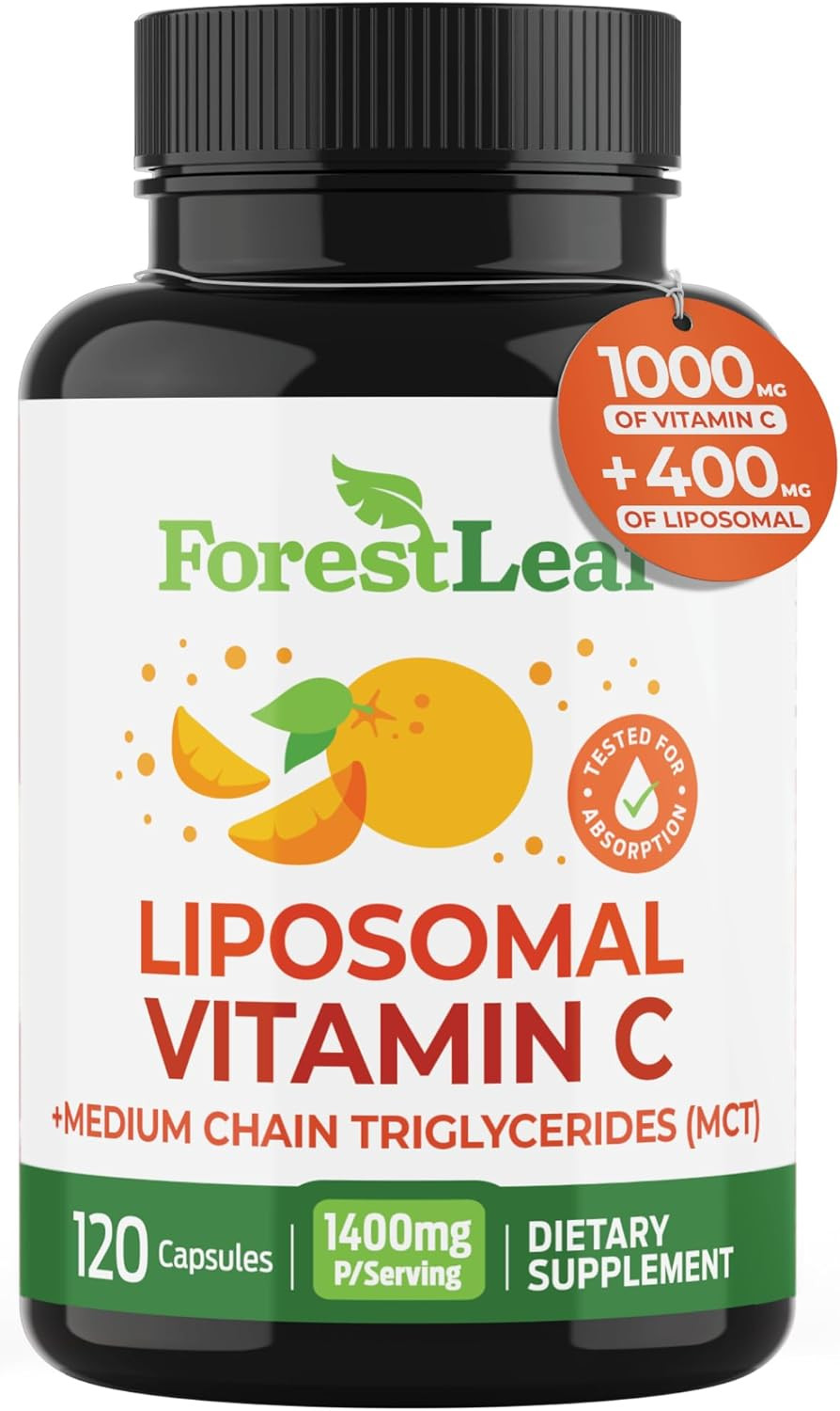 Forestleaf Liposomal Vitamin C 1000Mg Capsules | High Dose Vitamin C Liposomal Supplement W Coconut Oil Fatty Acids | Fast Absorption | Immune Support, Antioxidant, Collagen Production | 120 Vegan Cap