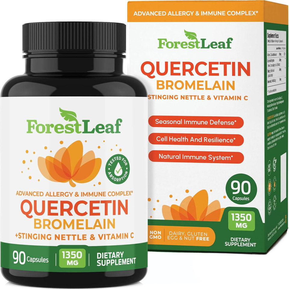 Forestleaf Quercetin With Bromelain - 1350Mg Blend With Vitamin C & Stinging Nettle, Advanced Quercetin 500Mg Supplement, Non-Gmo Gluten Free, Natural Immune & Respiratory Function 180 Veggie Capsules
