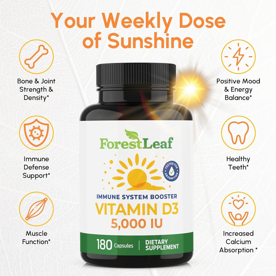 Forestleaf Vitamin D3 50,000 Iu | Vit D - Vit D3 Vitamin D Supplement For Women And Men | Bone Health, Teeth, Immune Support | Easy To Swallow Pills | High Potency Weekly Dose, 2-Year Supply, 120 Caps