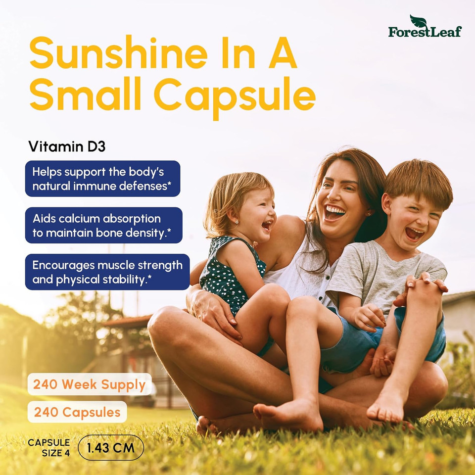 Forestleaf Vitamin D3 50,000 Iu | Vit D - Vit D3 Vitamin D Supplement For Women And Men | Bone Health, Teeth, Immune Support | Easy To Swallow Pills | High Potency Weekly Dose, 4-Year Supply, 240 Caps