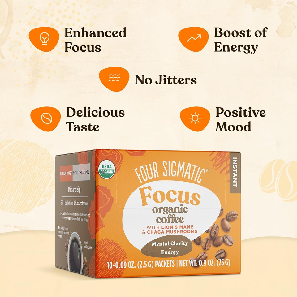 Four Sigmatic Organic Mushroom Coffee | Instant Mushroom Coffee Mix With Lion'S Mane, Chaga And Rhodiola For Better Focus And Immune Support | 30 Serving Bag