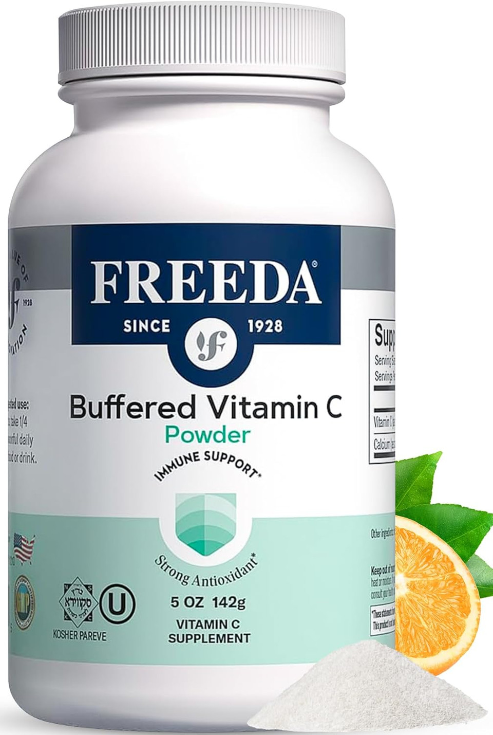 Freeda Buffered Vitamin C Powder (Calcium Ascorbate)  Non-Acidic, Stomach-Friendly Vitamin C For Sensitive Individuals  Vegan, Kosher, Sugar-Free Immune Support  5 Oz