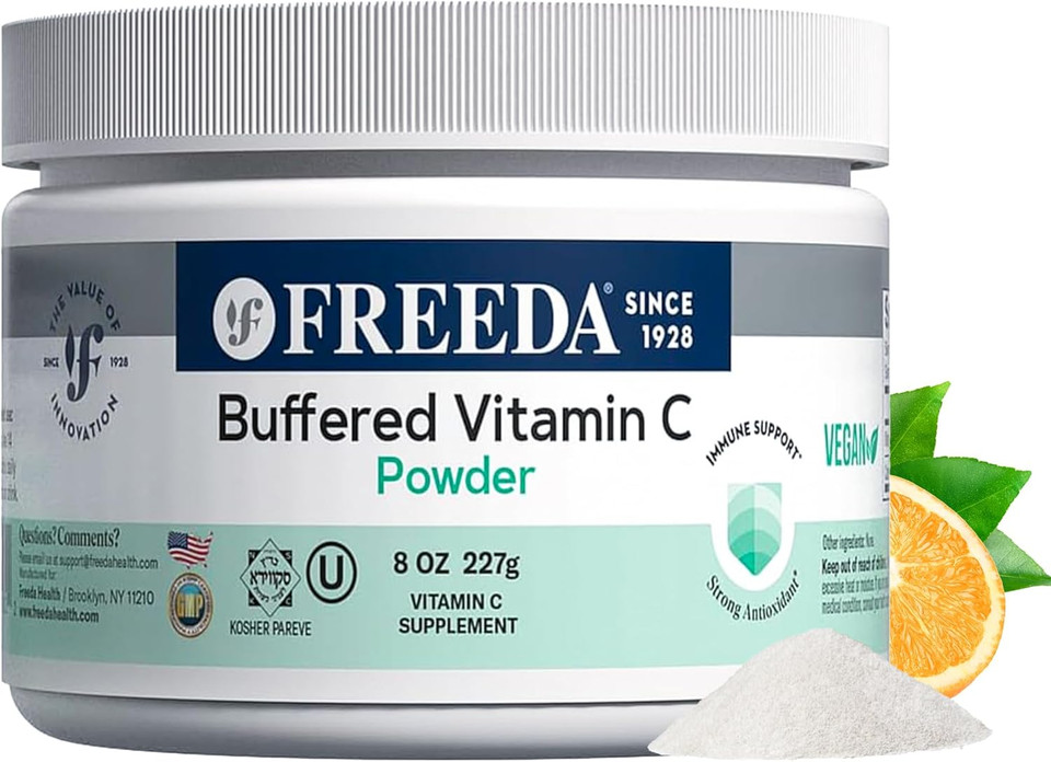Freeda Buffered Vitamin C Powder (Calcium Ascorbate)  Non-Acidic, Stomach-Friendly Vitamin C For Sensitive Individuals  Vegan, Kosher, Sugar-Free Immune Support  8 Oz