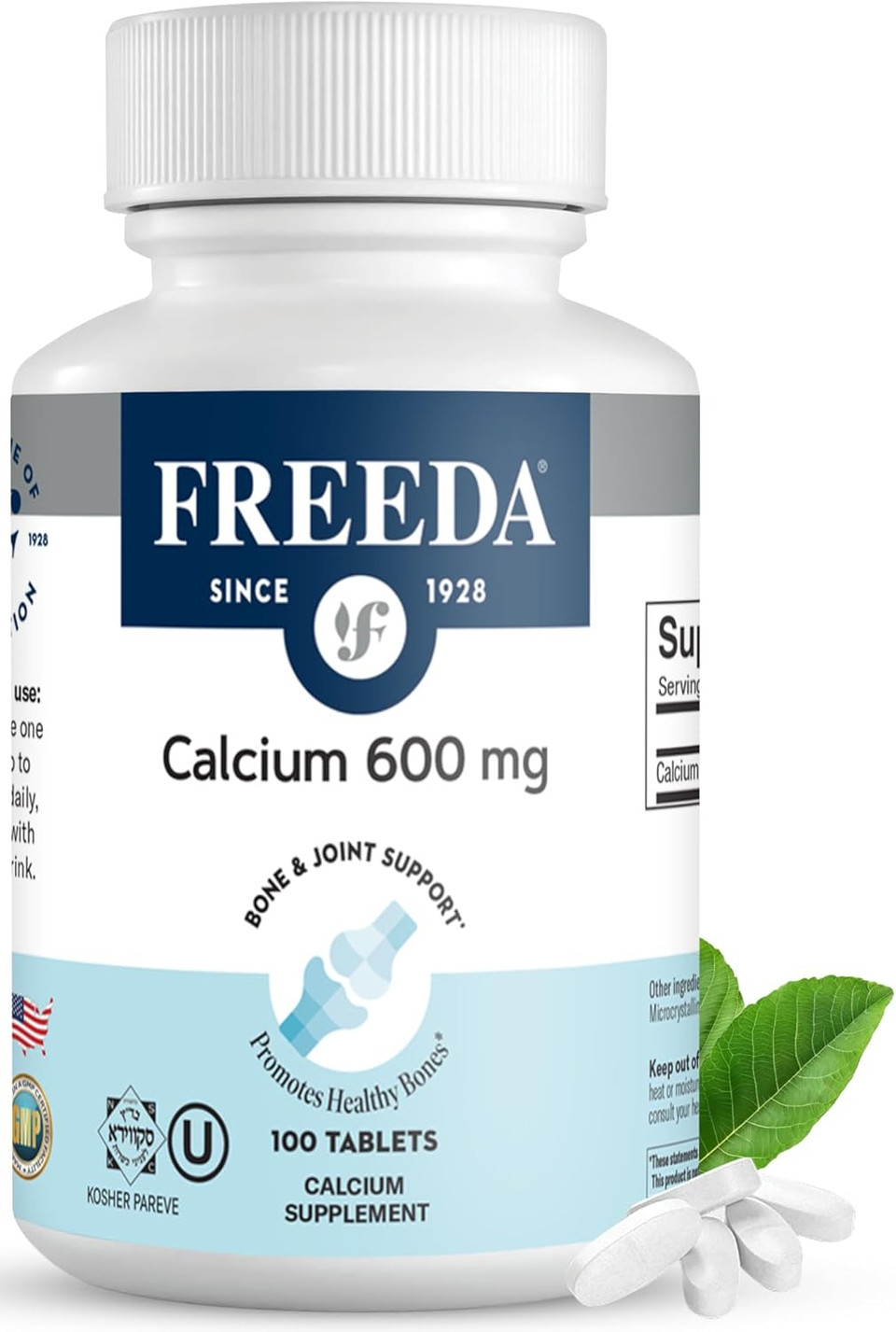 Freeda Calcium Carbonate 600 Mg  100 Tablets | High-Potency Daily Calcium Supplement | Vegan, Allergen-Free, Clean Label | Made In Usa, Gmp Facility, Third-Party Tested