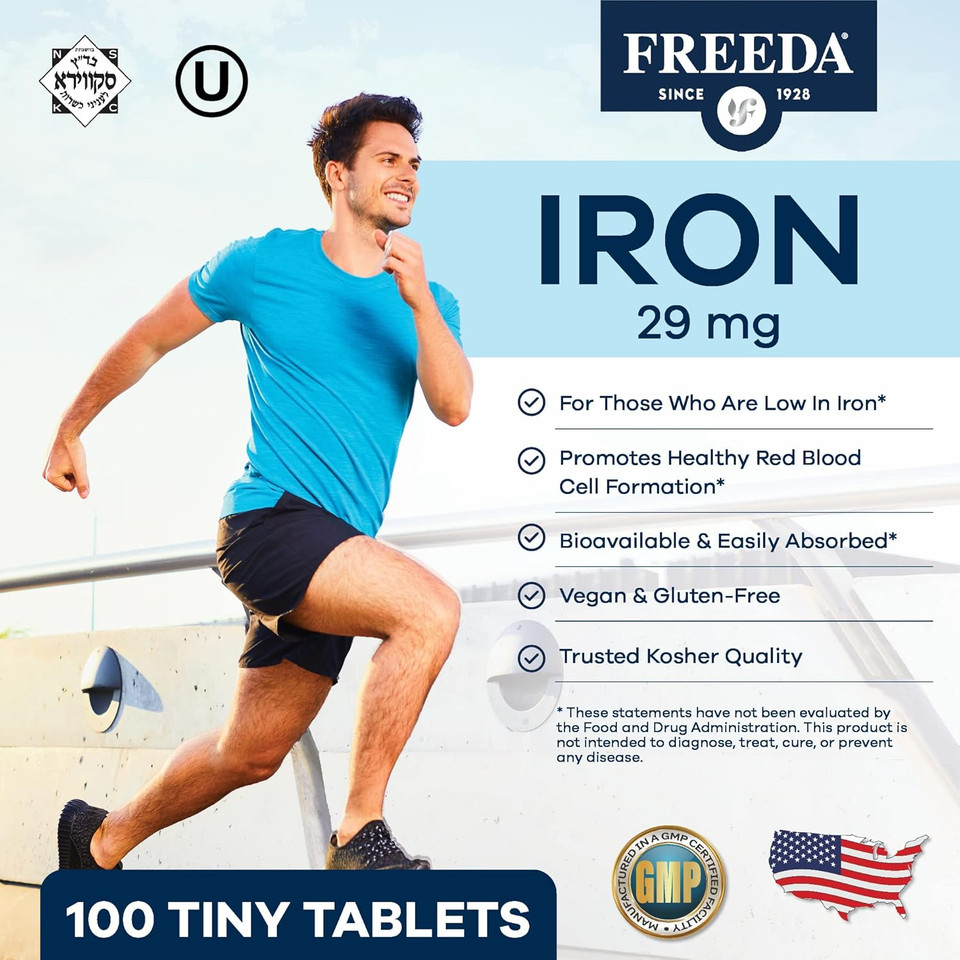 Freeda Ferrous Fumarate  Gentle Iron Tablets For Energy & Red Blood Cell Support, Kosher, Vegan, Easy-To-Swallow, Ideal For Women & Men (250 Tablets)
