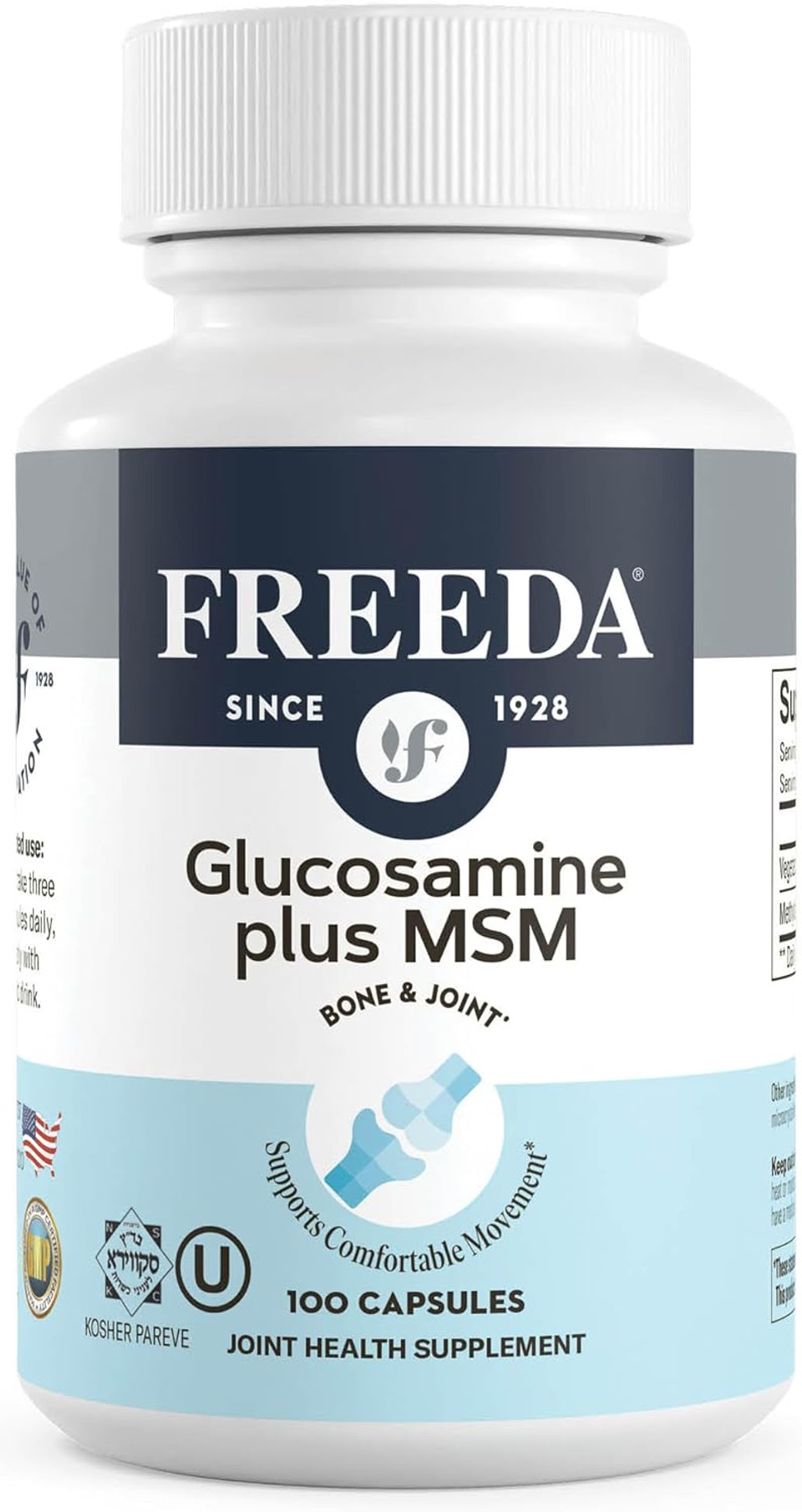 Freeda Glucosamine Msm  Vegan Joint Flexibility & Mobility Supplement  Vegetarian Glucosamine Without Shellfish  Supports Joint Function  Third-Party Tested  (100 Capsules)