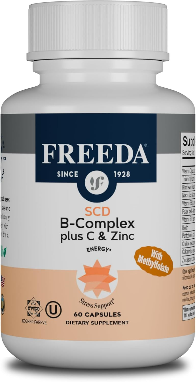 Freeda Scd B-Complex With Vitamin C & Zinc | Methylfolate & Active B12 | Vegan, Kosher (180 Capsules)