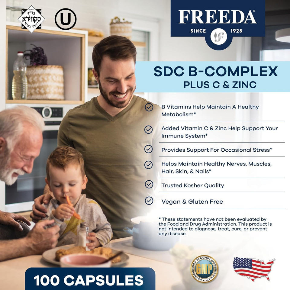 Freeda Scd B-Complex With Vitamin C & Zinc | Methylfolate & Active B12 | Vegan, Kosher (60 Capsules)
