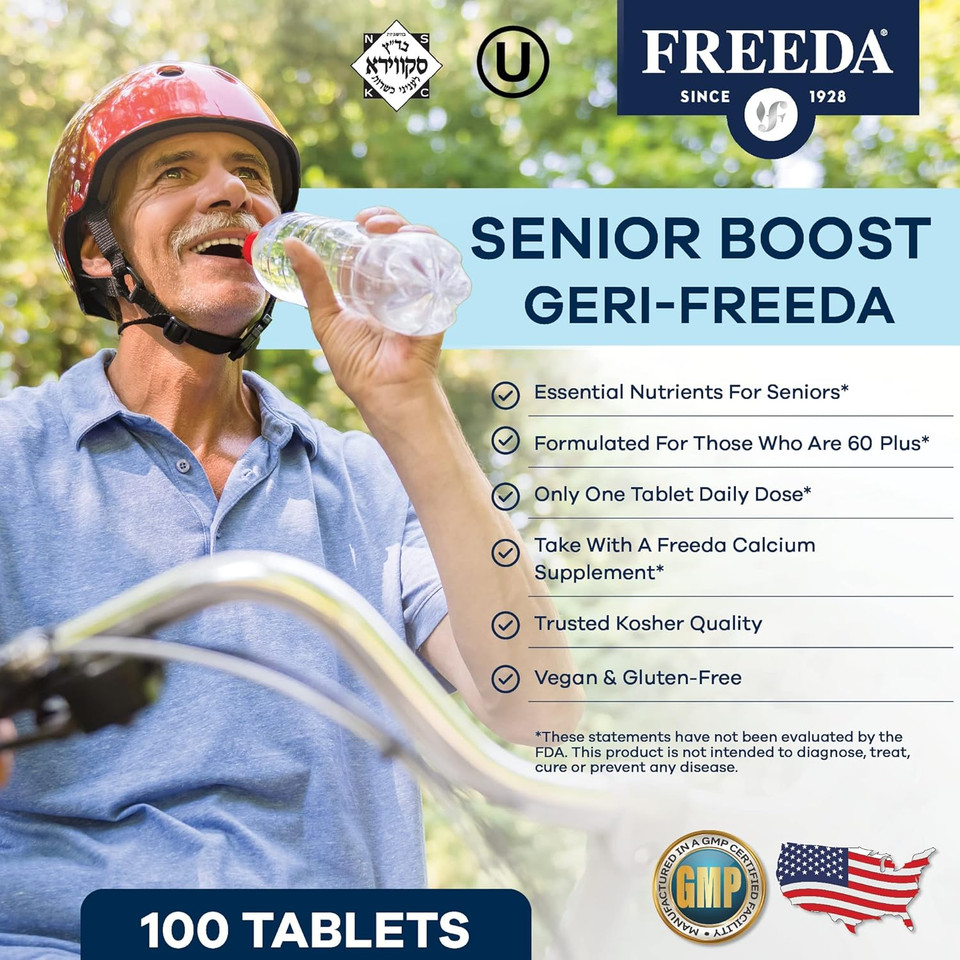 Freeda Senior Multivitamin - Kosher Vitamins For Men & Women 60 And Over - One Daily Coated Tablet - WomenS & MenS Vitamins Multivitamin 60 Plus - Vitamins For Women Over 60 Plus Elderly (250 Count)