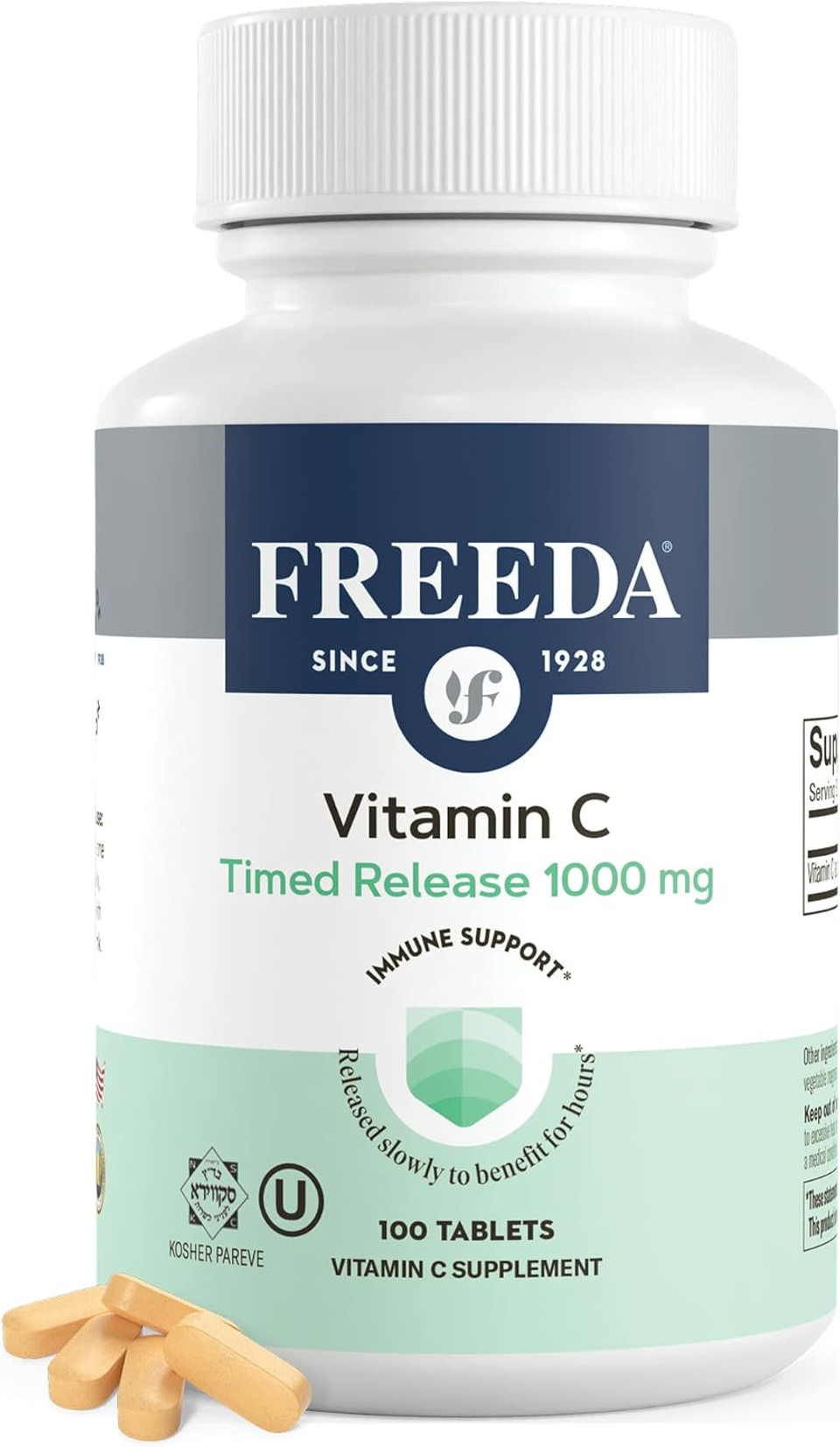 Freeda Timed Release Vitamin C 1000Mg  Slow-Release For All-Day Immune & Antioxidant Support, Gentle On Stomach, Kosher & Vegan, High-Absorption Tablets (100 Tablets)