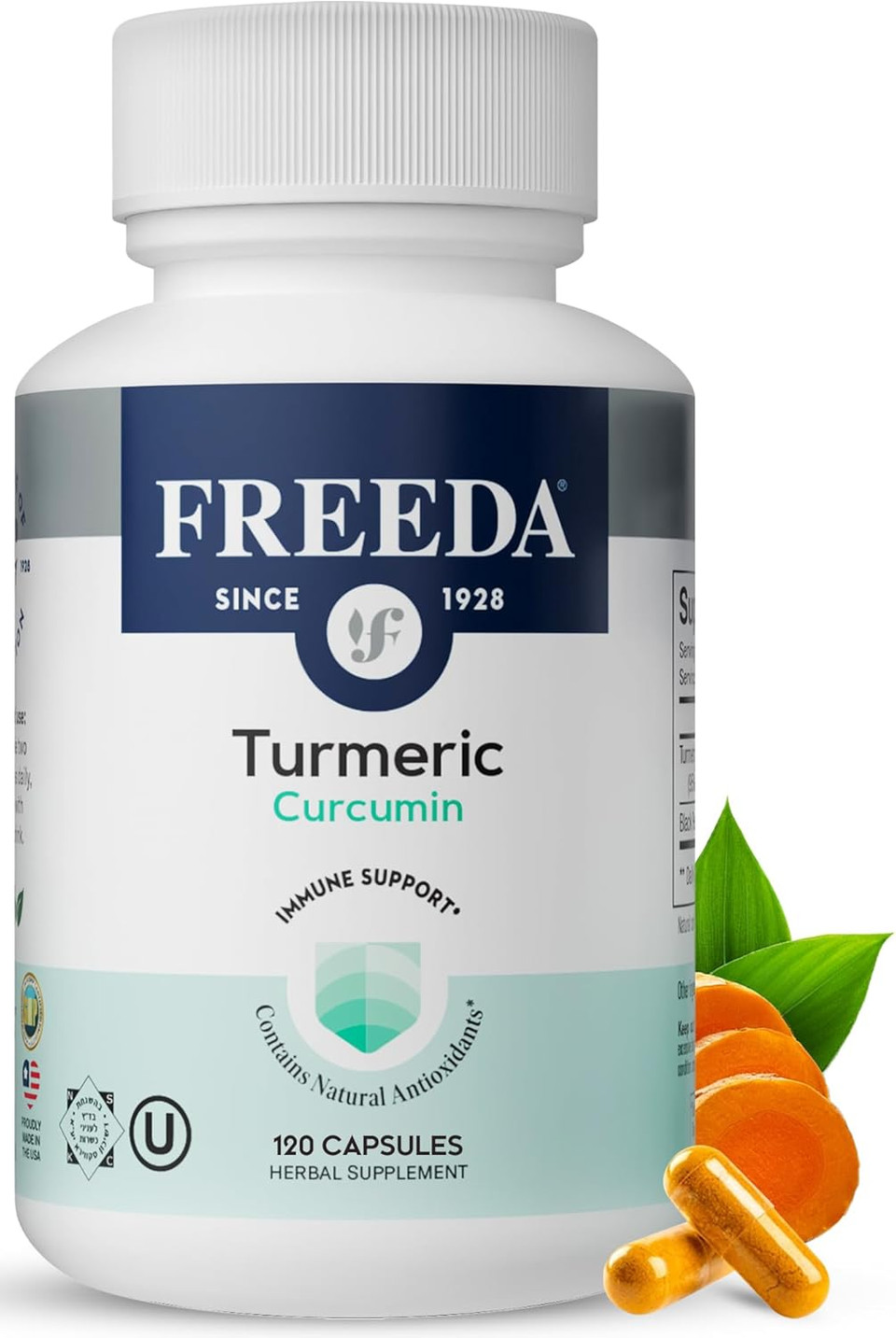 Freeda Turmeric Curcumin With Black Pepper | High Potency Curcumin Supplement With 95% Curcuminoids | Turmeric Capsules For Joint Support & Mobility | Non-Gmo, Vegan, Kosher | 120 Capsules