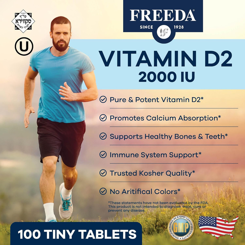Freeda Vitamin D2 2000 Iu  Vegan Vitamin D For Bone Strength & Immune Support  Vegan Ergocalciferol D2 Supplement  100 Tiny Tablets