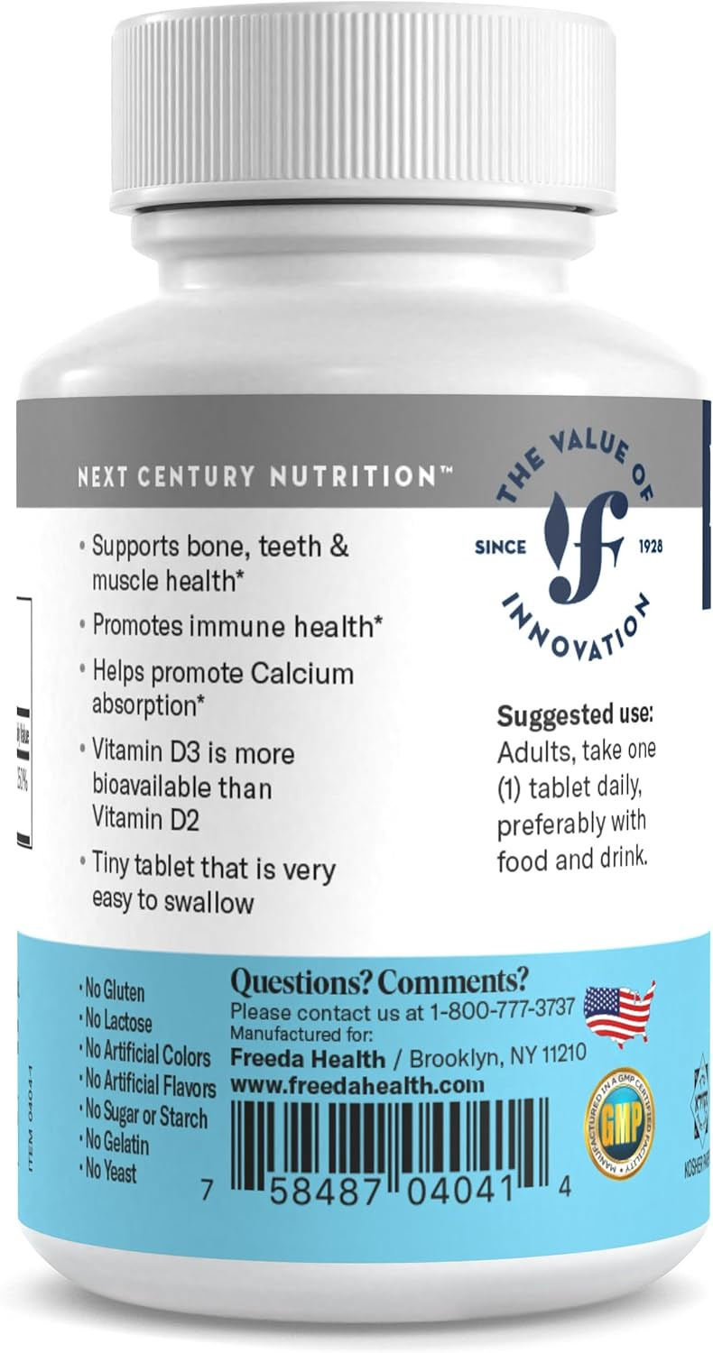 Freeda Vitamin D3-2000 Iu  High-Potency Vitamin D For Bone Strength & Immune Support  Easy-To-Swallow Tablets  100 Tiny Tablets
