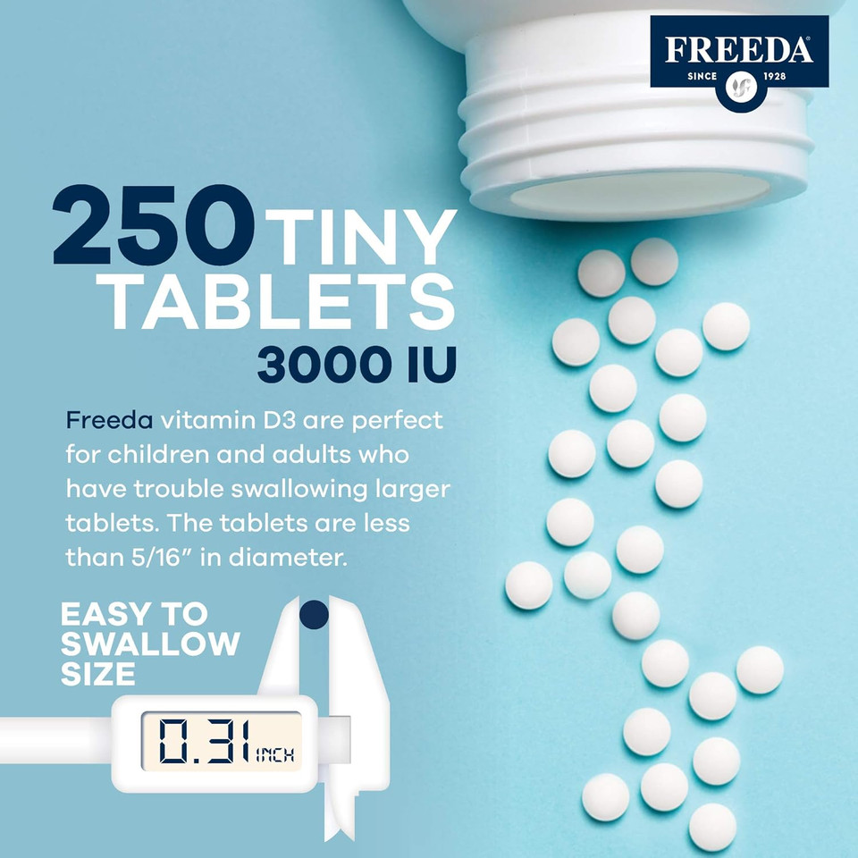 Freeda Vitamin D3-3000 Iu - Pure High Potency Kosher Supplement Tablets - Bone And Muscle Health, Calcium Absorption, Immune Support For Men And Women* - 100 Tiny Tablets