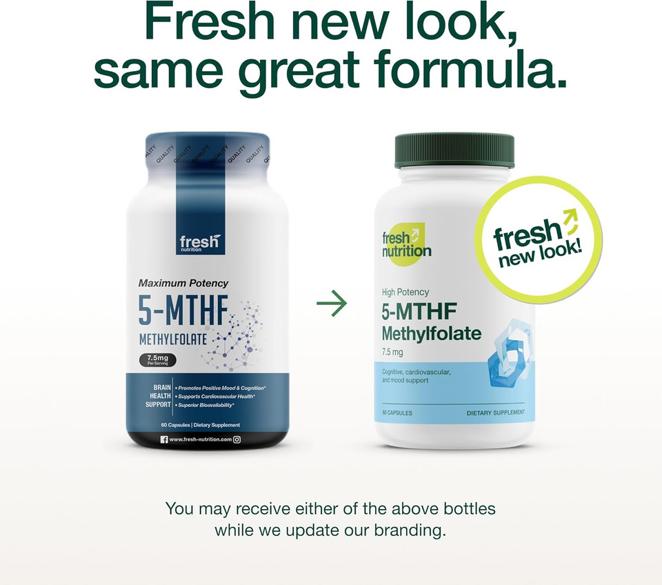 Fresh Nutrition L Methylfolate 7.5Mg  Dna Verified For Maximum Potency  Superior Bioavailability  5-Mthf Methyl Folate - 90 Capsules