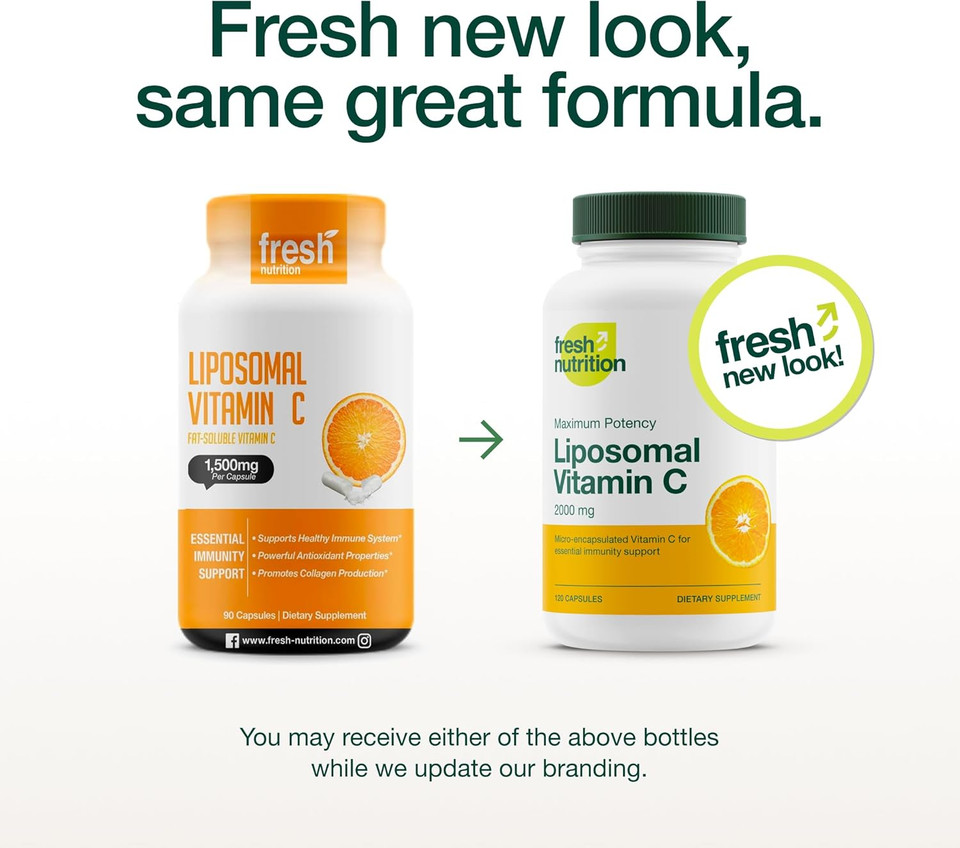 Fresh Nutrition Liposomal Vitamin C - 2000Mg Dna Verified & Potent Vit C (From Ascorbic Acid) Swallow Or Pour Powder Into A Drink, All Natural Vegan Friendly, Non-Gmo, Gluten-Free, Dairy-Free