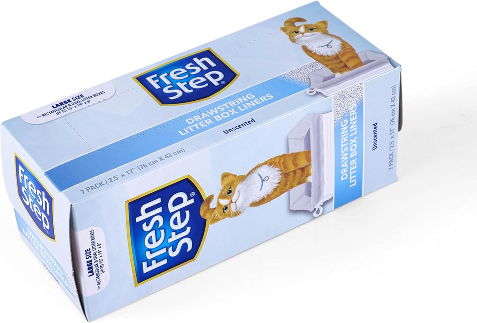 Fresh Step Drawstring Cat Litter Box Liners, Unscented, Size Large, 30" X 17" - 7 Count | Kitty Litter Bags, Cat Litter Liners For All Cats To Keep Your Home Clean