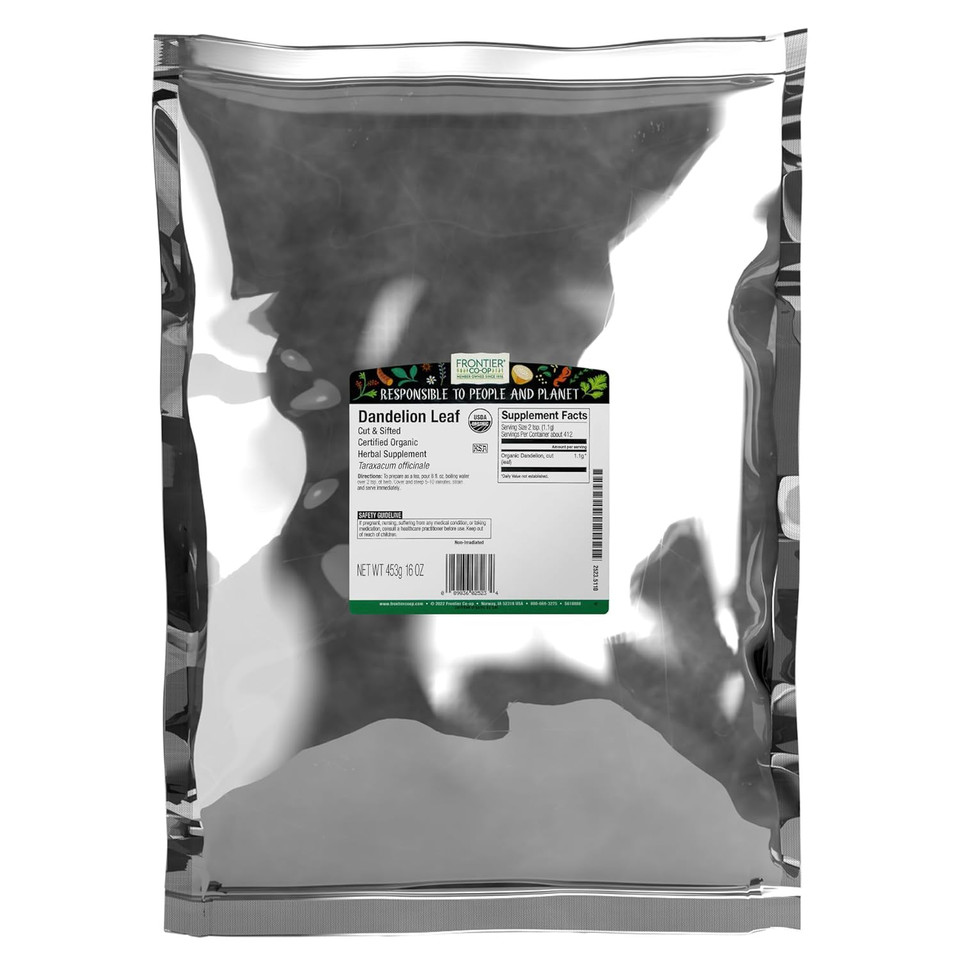 Frontier Co-Op Organic Cut And Sifted Dandelion Leaf 1Lb - Dried For Loose Tea, Caffeine-Free Coffee Alternative, Or Powder Supplement Capsules