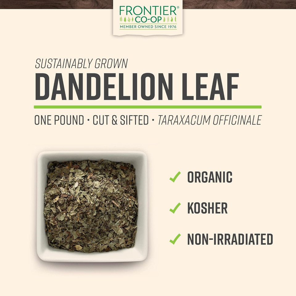 Frontier Co-Op Organic Cut And Sifted Dandelion Leaf 1Lb - Dried For Loose Tea, Caffeine-Free Coffee Alternative, Or Powder Supplement Capsules