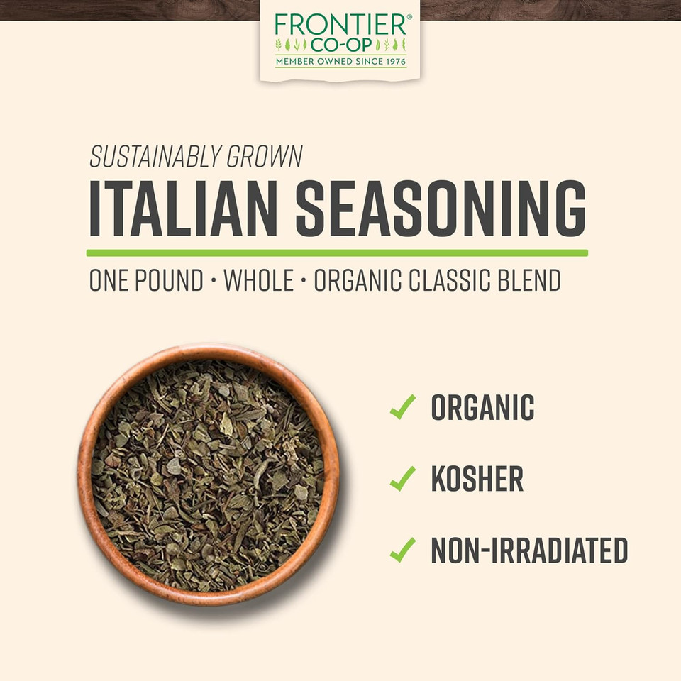 Frontier Co-Op Organic Italian Seasoning 1Lb - Bulk Dried Oregano, Thyme, Rosemary, Basil, Sage And Marjoram - Wholesale Spices And Seasonings