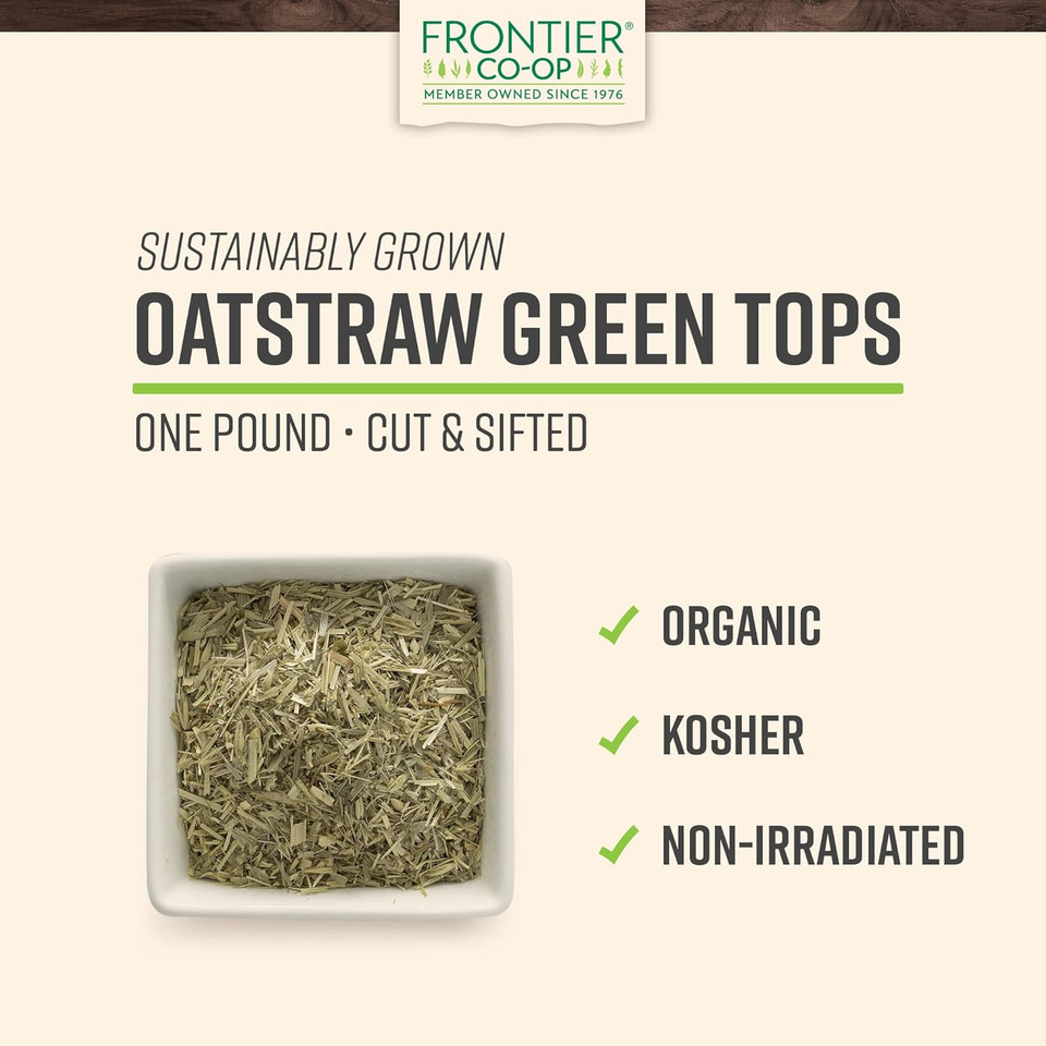 Frontier Co-Op Organic Oatstraw Green Tops, Kosher, 1Lb Bulk Bag - Cut & Sifted Oat Straw Herb, Perfect For Oatstraw Tea, Bath, And Wellness Use