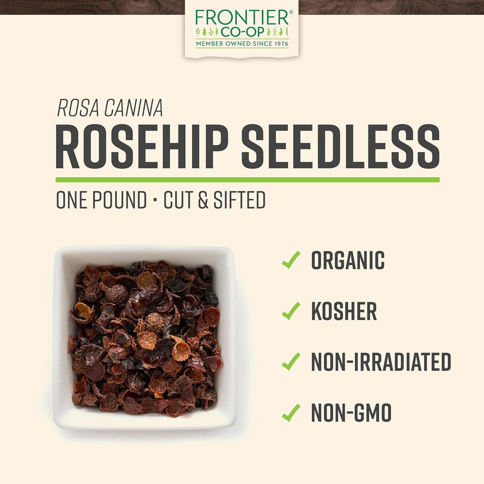 Frontier Co-Op Organic Seedless Rosehips, 1Lb Bulk Bag | 100% Natural Dried Rose Hips For Rosehip Tea Organic, Powder, Oil And More