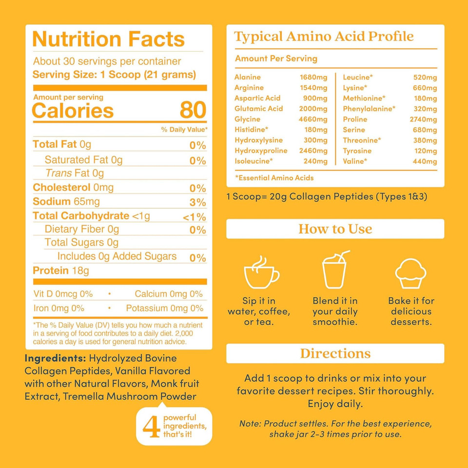 Further Food Vanilla Collagen Peptides Powder, Grass-Fed Pasture-Raised Hydrolyzed Type 1 & 3 Protein, Gut Health + Joint, Hair, Skin, Nails, Paleo Keto Sugar-Free 22.22 Oz