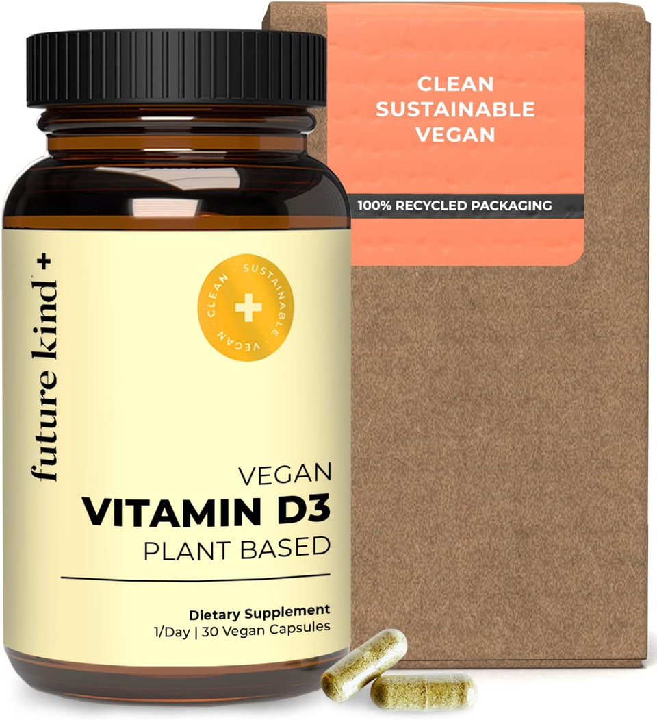Future Kind Vegan Vitamin D3-2500 Iu Plant-Based Supplement For Cell & Immune Support - Sugar-Free, Lichen-Based Vitamin D (30 Softgels In Glass Bottle)