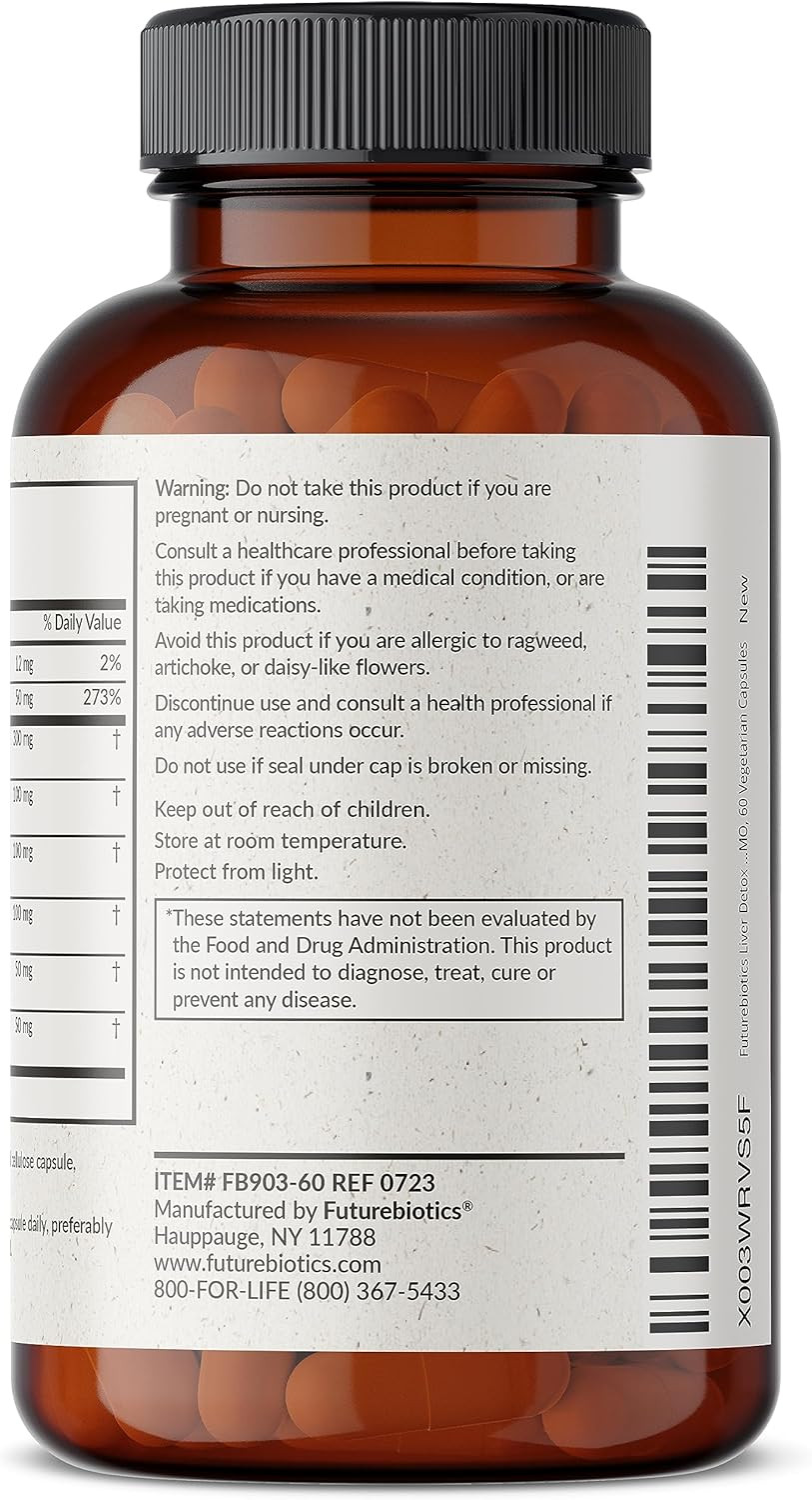 Futurebiotics Liver Detox Advanced Detox & Cleanse Formula Supports Healthy Liver Function With Milk Thistle, Dandelion Root, Turmeric Artichoke Leaf, & More, Non-Gmo, 180 Vegetarian Capsules