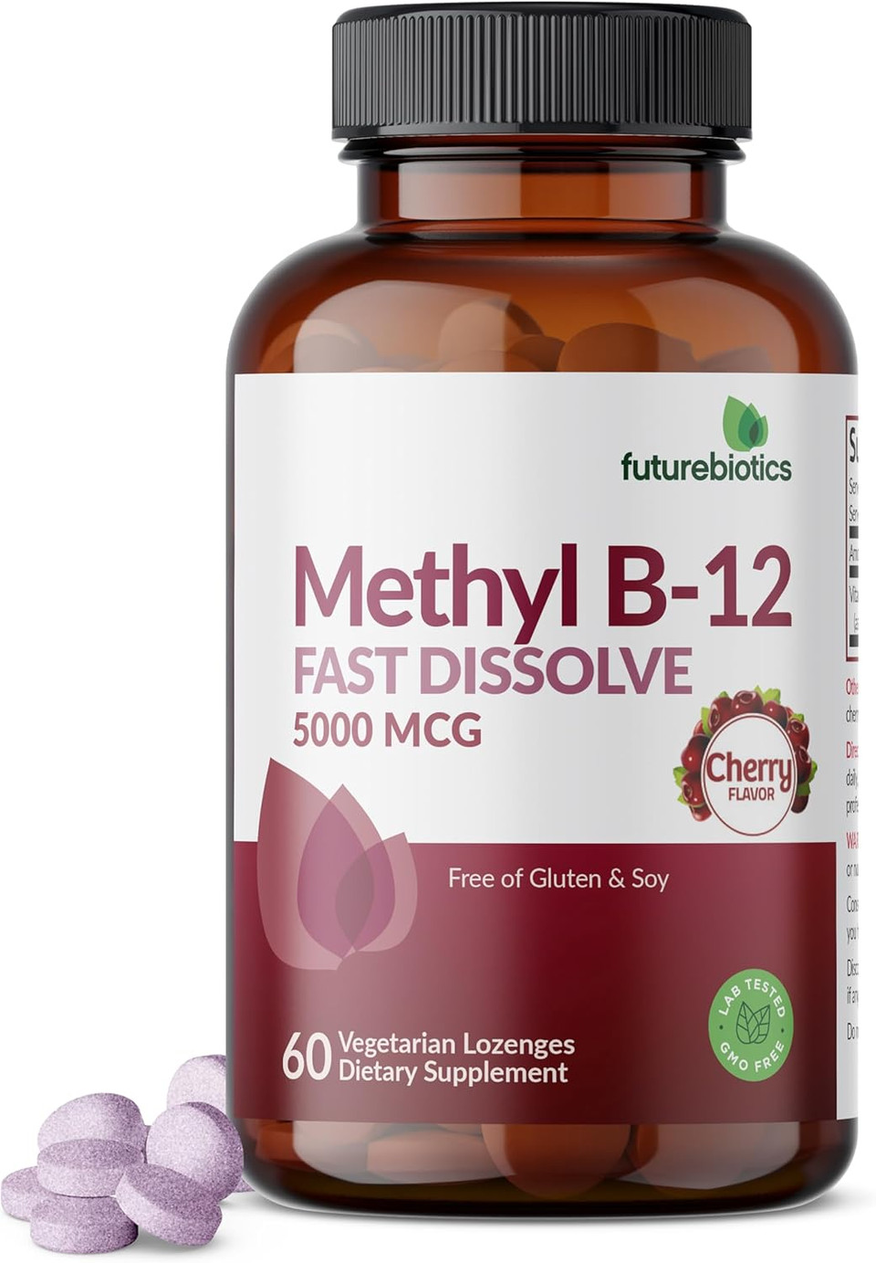 Futurebiotics Methyl B12 5000 Mcg Vitamin B12 Methylcobalamin, Cherry Flavor Non-Gmo, 60 Vegetarian Lozenges