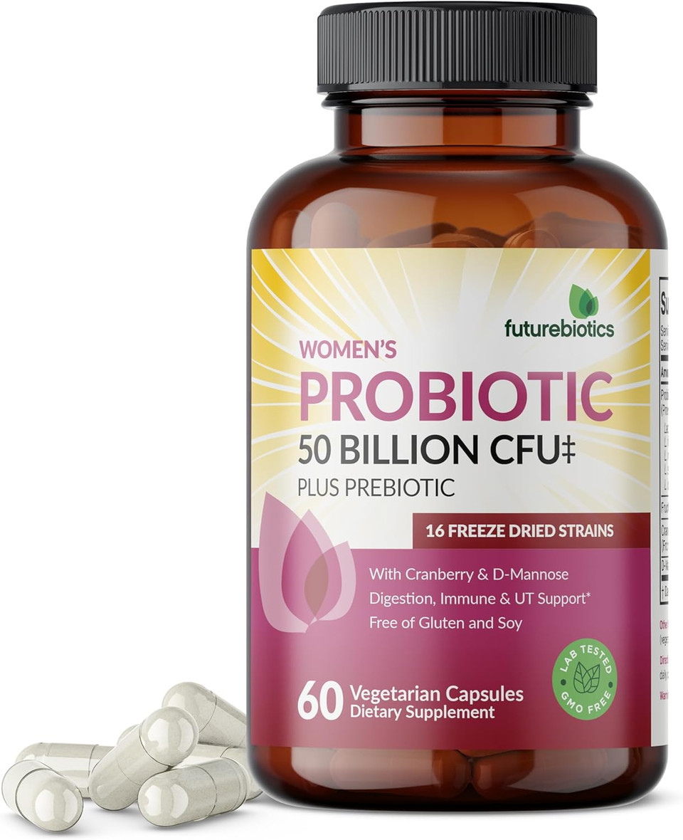 Futurebiotics Women'S Probiotic 50 Billion Cfu + Prebiotic With Cranberry & D-Mannose  Digestion Immune And Urinary Tract Support, Non-Gmo, 60 Vegetarian Capsules