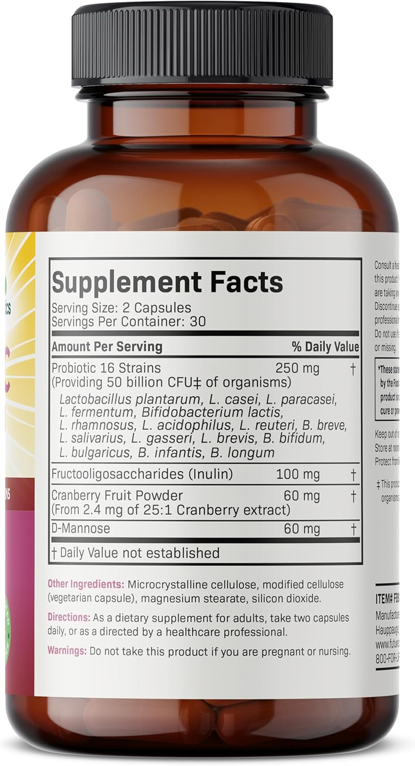 Futurebiotics Women'S Probiotic 50 Billion Cfu + Prebiotic With Cranberry & D-Mannose  Digestion Immune And Urinary Tract Support, Non-Gmo, 60 Vegetarian Capsules