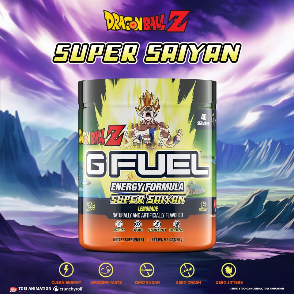 G Fuel Dragon Ball Z Energy Drink Powder, Pre Workout Caffeine Mix For Gaming, Sugar Free Focus Amino, Vitamin + Antioxidants, 9.9Oz (Lemonade, 40 Servings)