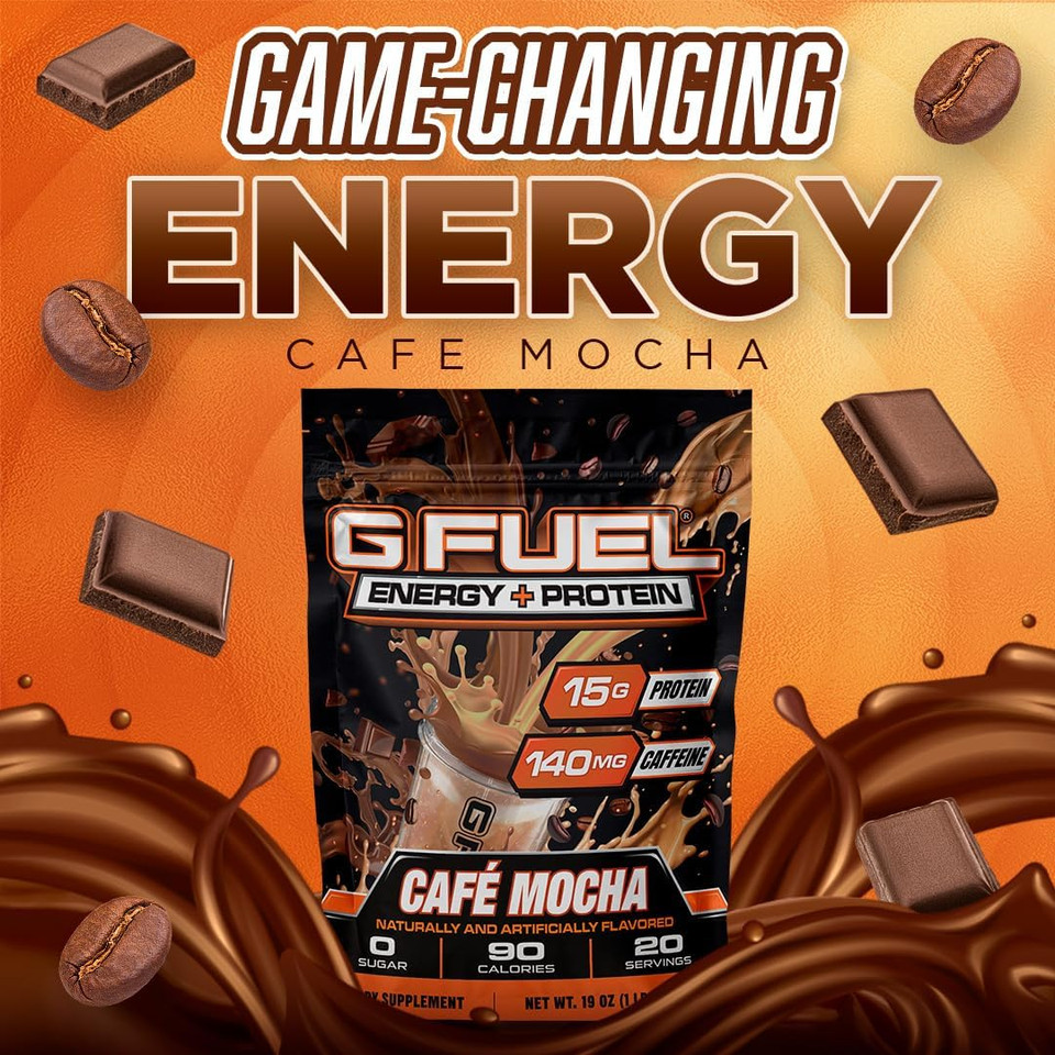 G Fuel Protein + Energy Drink Powder, Pre Workout Caffeine Mix For Gaming, Sugar Free Focus Amino, Vitamin + Antioxidants, 19Oz (French Vanilla Latte, 20 Servings)