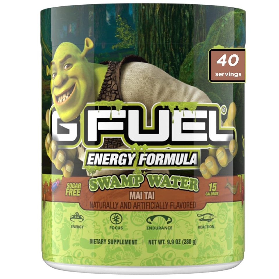 G Fuel Shrek Swamp Water Energy Drink Powder, Pre Workout Caffeine Mix For Gaming, Sugar Free Focus Amino, Vitamin + Antioxidants, 9.9Oz (Mai Tai, 40 Servings)