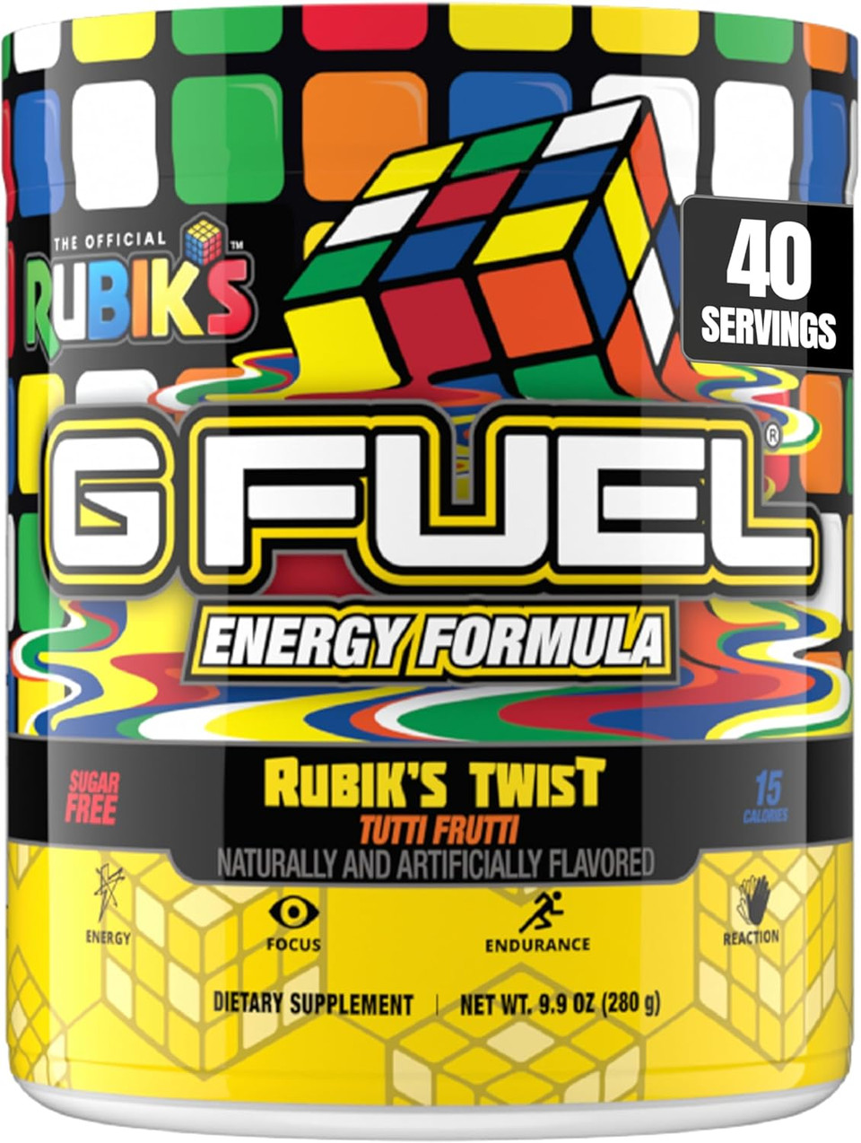 G Fuel Spinmaster Rubik'S Cube Energy Drink Powder, Pre Workout Caffeine Mix For Gaming, Sugar Free Focus Amino, Vitamin + Antioxidants, 9.9Oz (Tutti Frutti, 40 Servings)