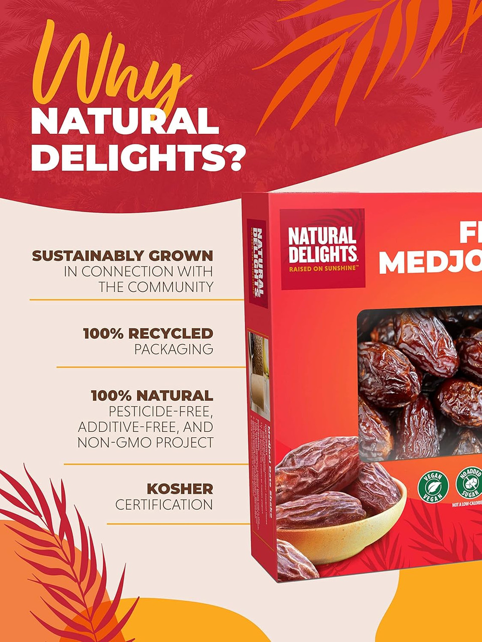Natural Delights Medjool Dates  Large & Plump Non-Gmo Verified, Good Source Of Fiber, Naturally Sweet Fruit Snack, Perfect For On-The-Go - Medjool Dates Whole, 8 Oz Container