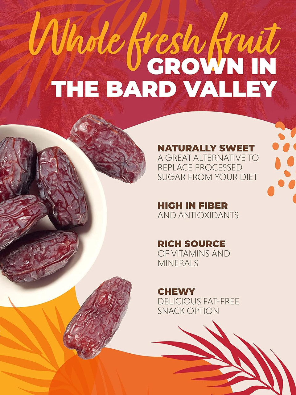 Natural Delights Medjool Dates  Large & Plump Non-Gmo Verified, Good Source Of Fiber, Naturally Sweet Fruit Snack, Perfect For On-The-Go - Medjool Dates Whole, 8 Oz Container