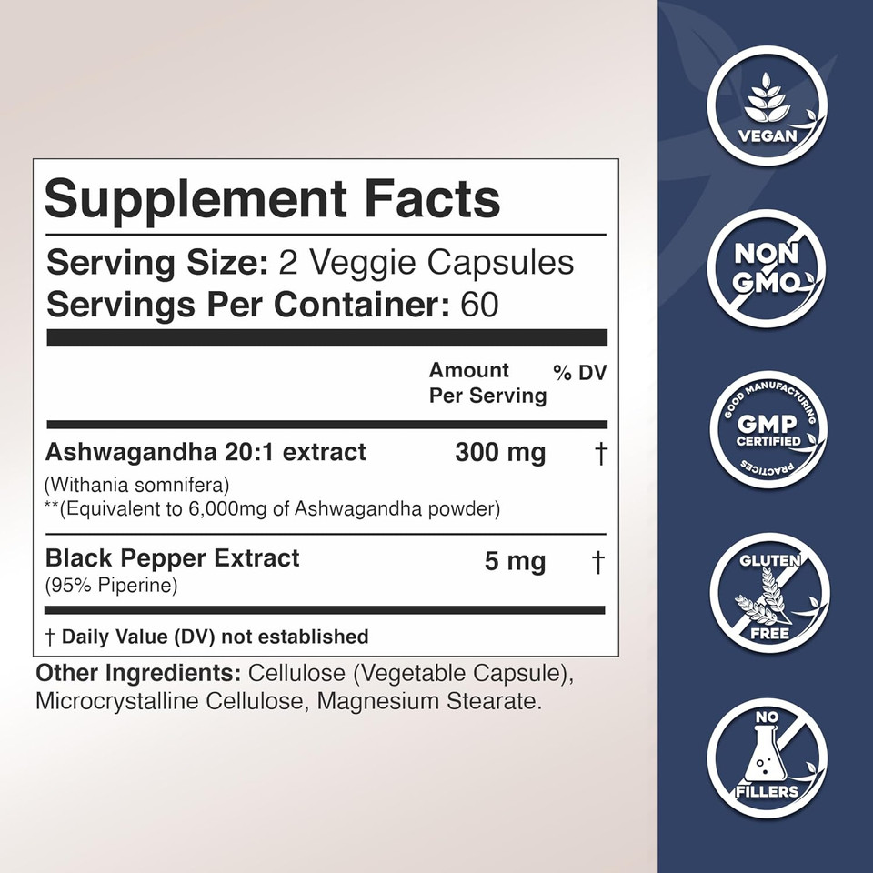 Gade Nutrition Ashwagandha Supplements - Extra Strength, Ashwagandha Powder Capsules With Black Pepper, Natural Mood, Focus, And Energy Support Supplement, 120 Veggie Capsules, Usa Made