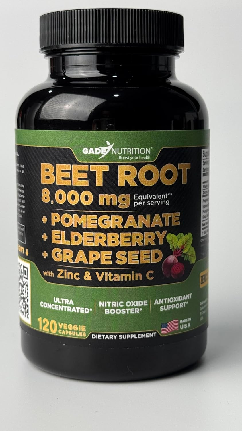 Gade Nutrition Beet Root Capsules Concentrated | Extra Strength Beetroot Extract Formula | Elderberry With Vitamin C And Zinc, Pomegranate, Grape Seed |Made In Usa