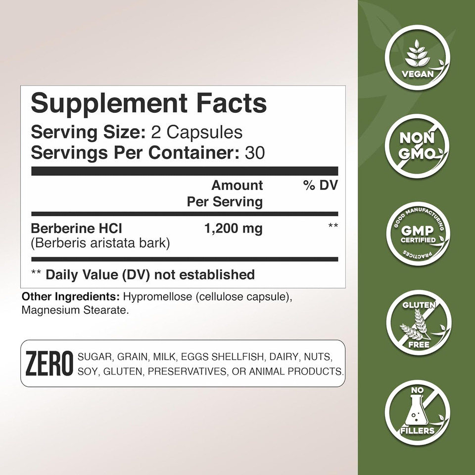 Gade Nutrition Berberine Supplement | Berberine Hci 1200Mg Per Serving - Top Choice Vegetable Capsules, Gluten Free, Non-Gmo, Dairy Free - Made In Usa