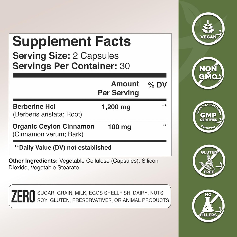 Gade Nutrition Berberine Supplement With Ceylon Cinnamon | Berberine Top Choice With Ceylon Cinnamon Capsules | Organic Veggie Capsules | Usa Made
