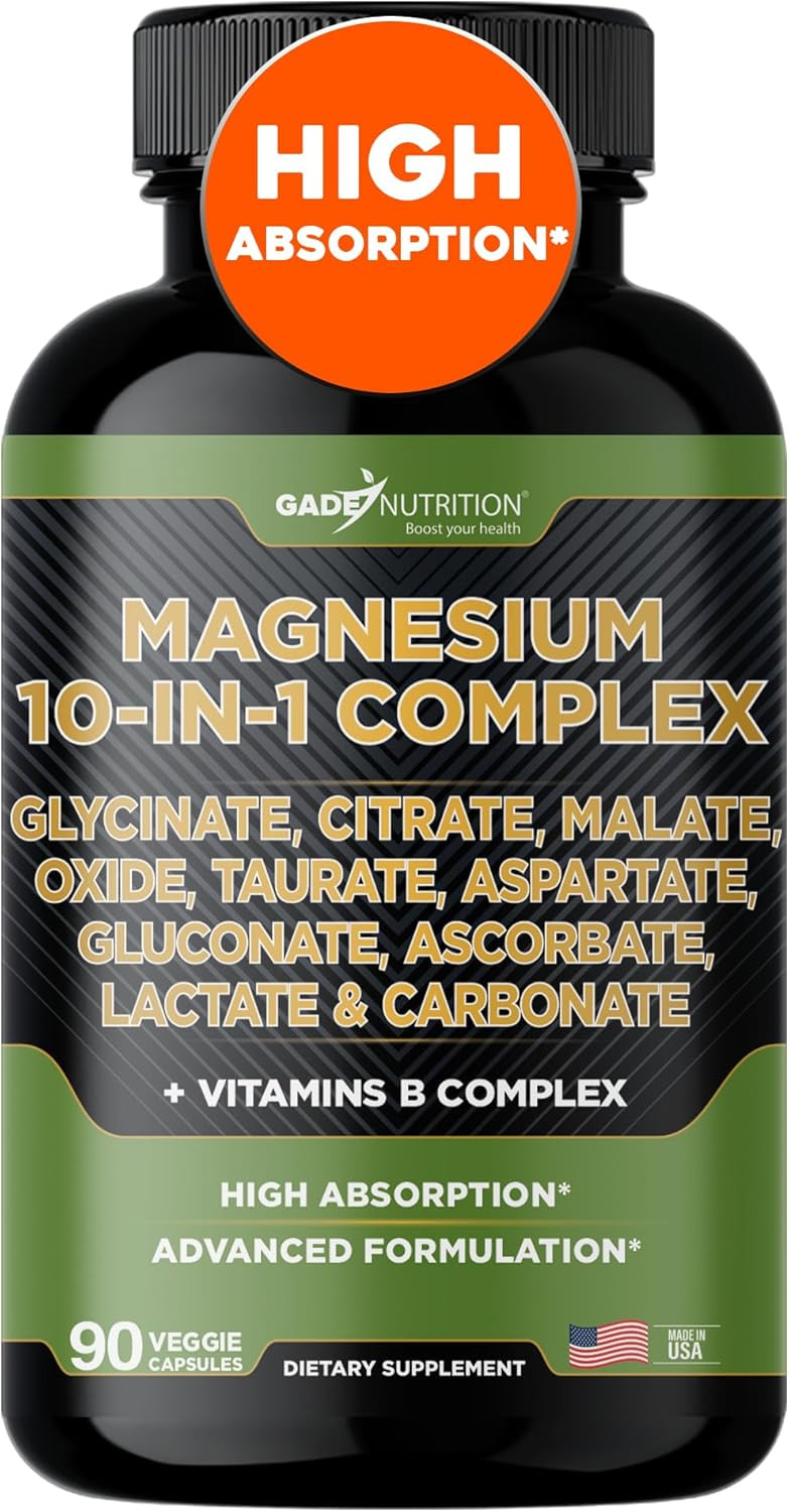 Gade Nutrition Magnesium Complex 10 In 1 With Magnesium Glycinate, Citrate, Malate, Oxide, Taurate, Aspartate, Gluconate Ascorbate Lactate Carbonate Zinc Copper Manganese & Vitamin C B1 B2 B6
