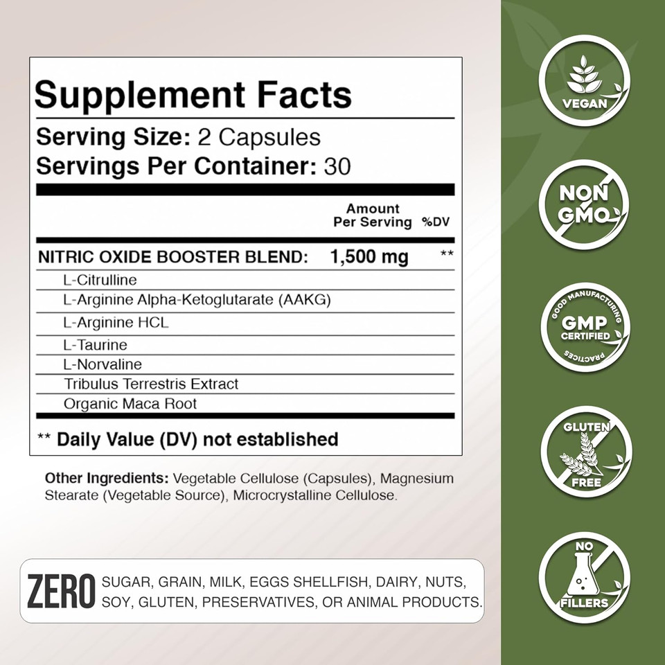 Gade Nutrition Nitric Oxide Supplement - L Arginine Capsules  Helps To Improve Energy, Endurance & Performance - Pre Workout - Muscle Builder - With All Essential Amino Acid And Maca Root