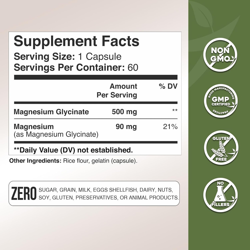 Gade Nutrition Pure Magnesium Glycinate | Magnesium Supplement As Calm Magnesium For Sleep | Magnesium Complex Supplement In Capsules Made Wih Magnesium Glycinate Powder - Or Calm Magnesium Powder